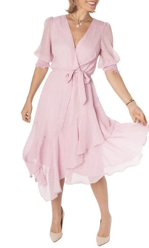 Easy Wear Chic Maison Tara 58400MA - V-Neck Tie Waist Cocktail Dress