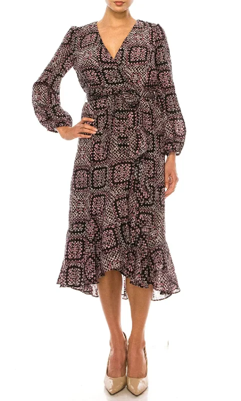 Light Dressing Maison Tara 95611M - Faux Wrap Long Sleeve Dress