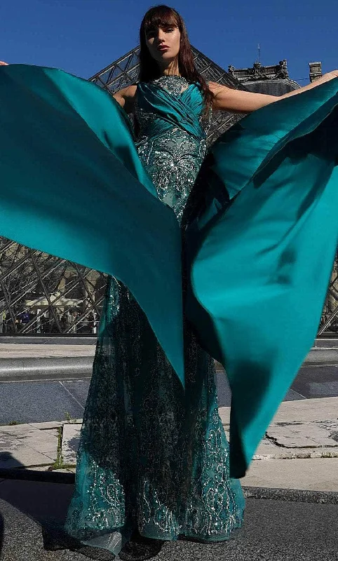 Warm Layers MNM Couture K4007 - Jewel Neck Evening Gown With Overskirt