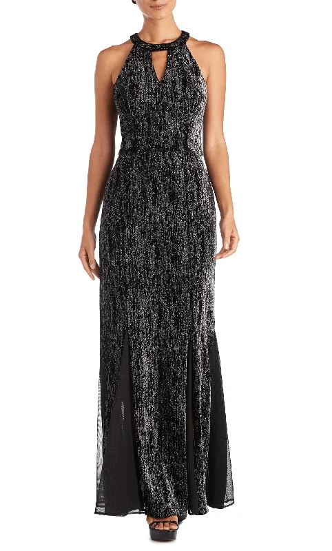 Casual Ease Nightway 22030 - Halter Metallic A-Lin Evening Gown