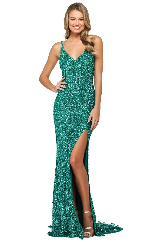 Cozy Lifestyle Sherri Hill - 53450 Sleeveless V Neck Long Beaded Dress
