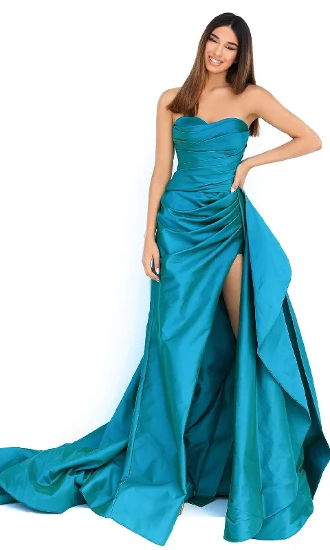 Effortless Looks Tarik Ediz - 50868 Strapless Sweetheart Pleated Bodice High Slit Gown