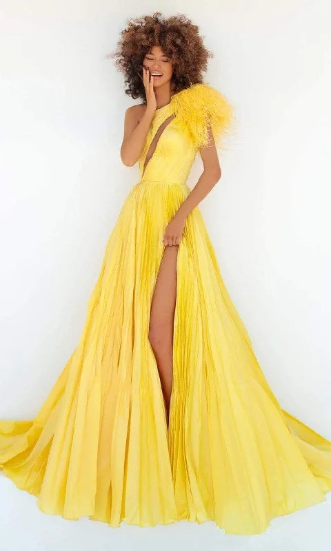 Soft Casuals Tarik Ediz - 51013 Feather Draped Cutout Gown