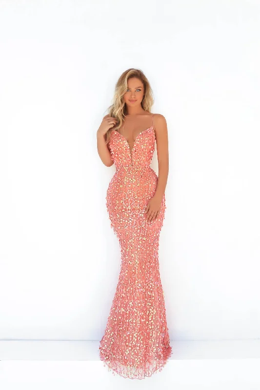Light Fit Tarik Ediz - 51048 Sequin Ornate Fitted Evening Dress