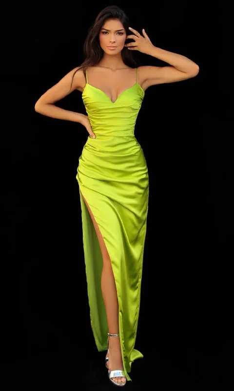 Casual Fit Tarik Ediz - 51151 Draped Satin Gown With Slit