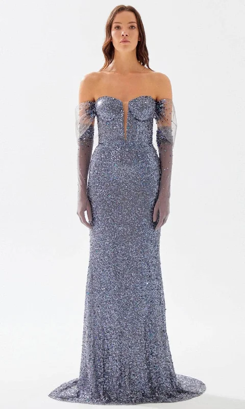 Everyday Chic Tarik Ediz 52077 - Arm Sleeve Strapless Beaded Gown