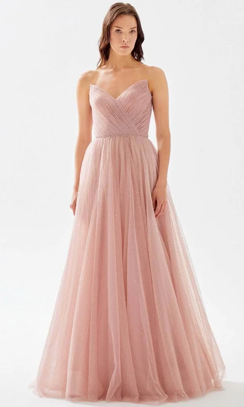 Relaxed Weekend Wear Tarik Ediz 52078 - V-Neck Ruched A-Line Prom Gown