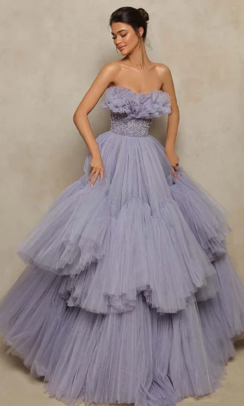 Stylish Jackets Tarik Ediz - 98031 Strapless Tulle Beaded Plus Size Prom Gown