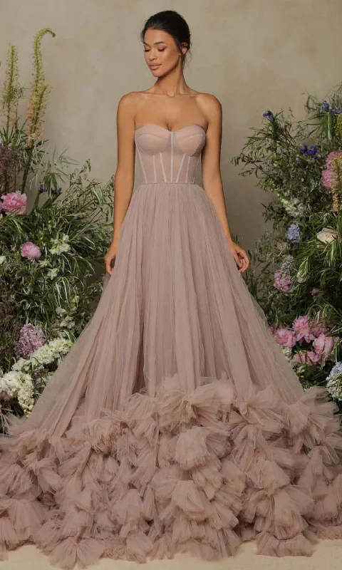 Effortless Outfits Tarik Ediz - 98032 Strapless Tulle Ruffled A-Line Gown